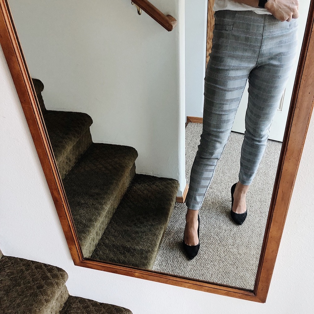 Plaid pattern gray dress pants